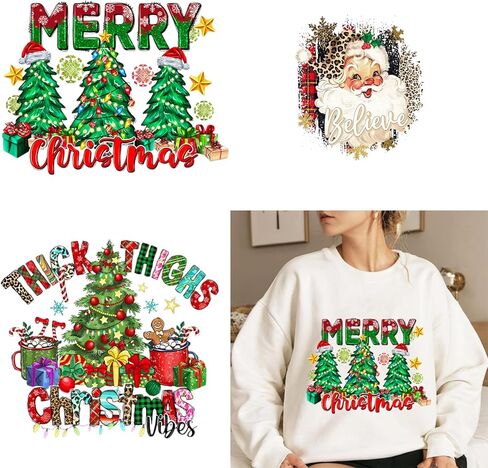 3 Sheets Xmas Heat Transfer Stickers Christmas Iron on Patches Stickers Santa Claus Iron on Transfers Snowman Heat Transfer Decals Winter Deer Vinyl Heat Transfer Applique for Clothes Pillow Hoodie in Saudi Arabia