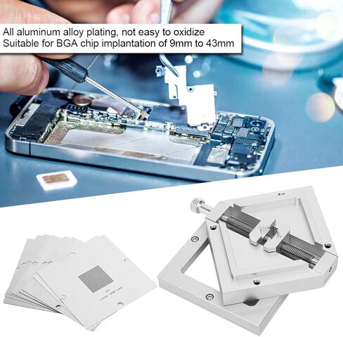 Jeanoko BGA Reballing Rework Station Efficient Tin Planting Fixture for Computer CPU Phone Welder HT‑90 for DIY Enthusiasts 10Pcs 90 Steel Mesh in Kuwait