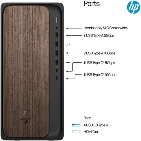 كمبيوتر مكتبي HP OmniDesk M03، Intel Core Ultra 7 265، ذاكرة الوصول العشوائي 32 جيجابايت، 2 تيرابايت SSD، Intel Graphics، Windows 11 Home، Dark Wood (2025) (متجدد) in Kuwait