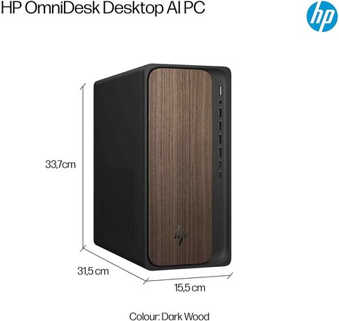 كمبيوتر مكتبي HP OmniDesk M03، Intel Core Ultra 7 265، ذاكرة الوصول العشوائي 32 جيجابايت، 2 تيرابايت SSD، Intel Graphics، Windows 11 Home، Dark Wood (2025) (متجدد) in Kuwait