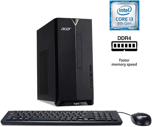 جهاز كمبيوتر ايسر اسباير TC-885-UA91، الجيل التاسع انتل كور i3-9100، 8 جيجا DDR4، 512 جيجا اس اس دي، 8X DVD، 802.11AC واي فاي، USB 3.1 نوع C، ويندوز 10 هوم، اسود in Kuwait