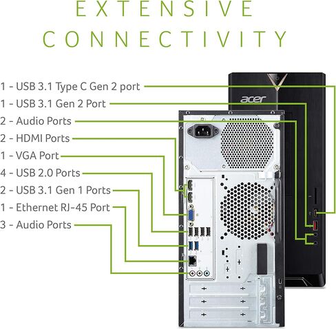 جهاز كمبيوتر ايسر اسباير TC-885-UA91، الجيل التاسع انتل كور i3-9100، 8 جيجا DDR4، 512 جيجا اس اس دي، 8X DVD، 802.11AC واي فاي، USB 3.1 نوع C، ويندوز 10 هوم، اسود in Kuwait