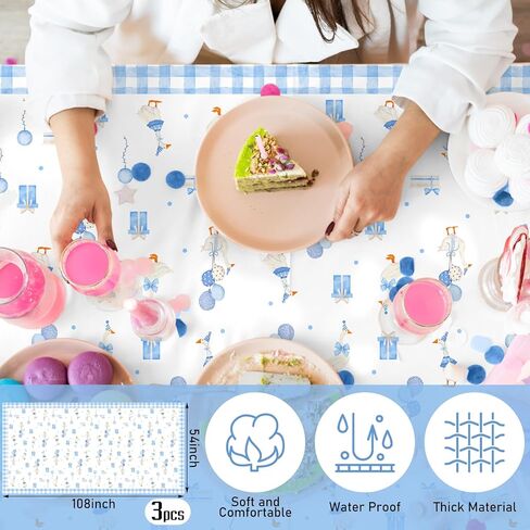 Oudain 3 Pcs One Silly Goose Birthday Decor Tablecloth Waterproof Plastic Table Covers Goose Decor for Birthday Party Baby Shower 54x108 Inch(Pink) in Saudi Arabia