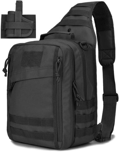 REEBOW GEAR Tactical Sling Bag Pack w/Gun Holster Small Military Rover Shoulder Sling Pack Molle Assault Range Bag Everyday Carry Diaper Bag (Style 07-Black) in Kuwait