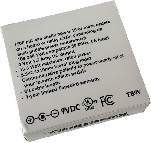 Tonebird TB9V 9 Volt AC/DC 1500 mA Effects Pedal Power Adapter 9V Noiseless Power Supply 1.5 Amp for Dunlop, MXR, Boss, Joyo, Donner, Hotone, Valeton, Flamma with 6 FT Center Negative Cable in Saudi Arabia