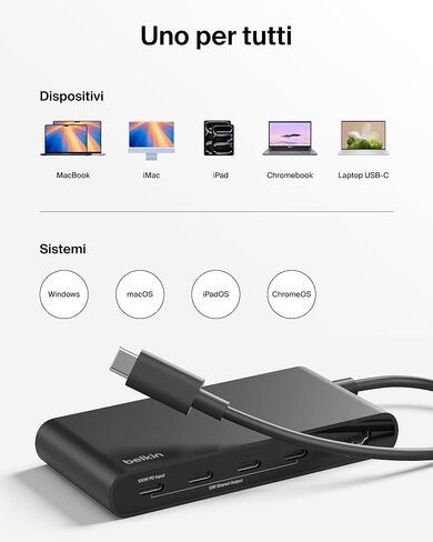 Belkin USB-C Hub, 5-Port Hub with 4K HDMI Display @ 60Hz, 100W Power Delivery, Fast Data Transfer 10Gbps, USB-C Multiport Adapter - Compatible with MacBook, iPad Pro, Chromebook, & More in Saudi Arabia