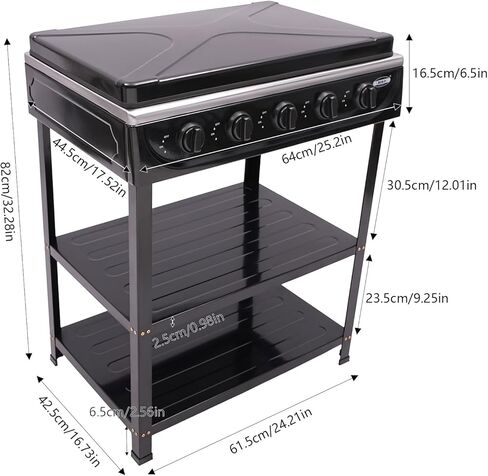 Outdoor Camping Stove, 5 Burner Propane Gas Cooker with Removable Storage Shelf and Windshield Cover for Camping, RV Outdoor Activities (Black) in Saudi Arabia