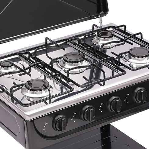 Outdoor Camping Stove, 5 Burner Propane Gas Cooker with Removable Storage Shelf and Windshield Cover for Camping, RV Outdoor Activities (Black) in Saudi Arabia