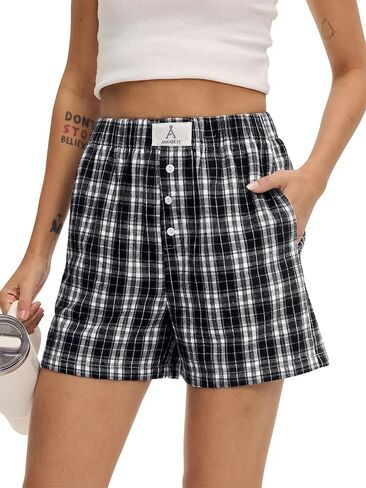 ANRABESS Shorts for Women 2026 Summer Casual Lounge Pajama Sleep Gingham Boxer Shorts Soft Beach Pj Bottoms with Pockets in Saudi Arabia