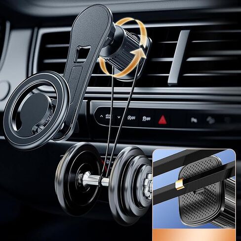 Extension Rod Ultra Magnetic Car Phone Holder, Upgraded Strongest for MagSafe Car Mount,Car Vent 360 Rotation Magnetic Car Phone Holder, Fit for iPhone 16, 15, 14, 13, Series, MagSafe Case - Silver in Saudi Arabia
