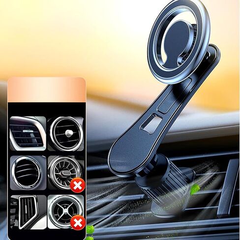 Extension Rod Ultra Magnetic Car Phone Holder, Upgraded Strongest for MagSafe Car Mount,Car Vent 360 Rotation Magnetic Car Phone Holder, Fit for iPhone 16, 15, 14, 13, Series, MagSafe Case - Silver in Saudi Arabia