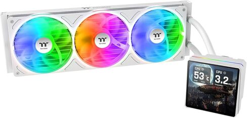 Thermaltake TH360 V3 Ultra ARGB CPU Liquid Cooler; Intel/AMD; 1x360mm 500~2500rpm Single Frame ARGB Fan; 3.95" TFT 720x720p LCD; Rotatable Pump Head; TT LCD Screen Control; Snow; CL-W476-PL12SW-A in Saudi Arabia