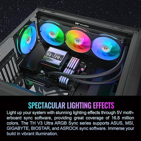 مبرد سائل لوحدة المعالجة المركزية Thermaltake TH360 V3 Ultra ARGB؛ إنتل / أيه إم دي؛ 1 × 360 مم 500 ~ 2500 دورة في الدقيقة مروحة ARGB ذات إطار واحد؛ شاشة LCD مقاس 3.95 بوصة TFT 720x720p؛ رأس مضخة قابل للدوران؛ التحكم في شاشة LCD TT؛ أسود؛ CL-W474-PL12SW-A in Saudi Arabia