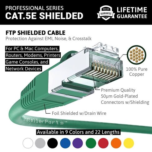 كابل إيثرنت InstallerParts CAT5E كابل محمي (FTP) بطول 3 أقدام - أخضر - سلسلة احترافية - كابل شبكة/إنترنت 1 جيجابت/ثانية، 350 ميجاهرتز in Kuwait