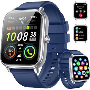 ساعة ذكية للرجال والنساء، متتبع اللياقة البدنية (الرد/إجراء مكالمة)، بطارية 1000 مللي أمبير في الساعة، 120+ وضع رياضي، ساعة لياقة بدنية عداد الخطوات/مراقبة النوم، ساعة ذكية لنظام Android/iPhone (أسود) in Kuwait