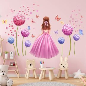 Fairy Girl Wall Sticker Purple Butterfly Flowers Wall Decals DIY Moon Wolf Wall Stickers Falling Floral Petals Wall Mural Removable Waterproof Wall Decor for Nursery Girl Bedroom in Saudi Arabia