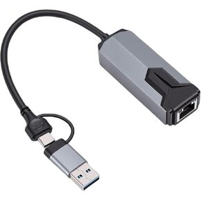 محول إيثرنت USB 2.5G 2 في 1، USB C & A إلى RJ45 2500Mbps محول شبكة ألومنيوم لأجهزة الكمبيوتر المحمول OS X Wins، التوصيل والتشغيل in Kuwait