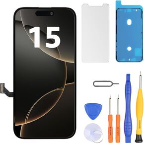 بديل شاشة LL TRADER لهاتف iPhone 15 مقاس 6.1 بوصة شاشة LCD Retina FHD محول رقمي لشاشة تعمل باللمس مع مجموعة أدوات إصلاح، وشريط مقاوم للماء، وواقي شاشة (قابل للبرمجة Truetone) الولايات المتحدة الأمريكية 2025 جديد in Kuwait