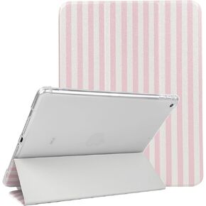 حافظة Lovmooful متوافقة مع iPad 9/8/7 (10.2 بوصة، موديل 2021/2020/2019، الجيل التاسع/الثامن/السابع) مع حامل قلم رصاص مخطط لطيف بتصميم جمالي ناعم من مادة TPU وحامل ثلاثي الطي - أزرق وأبيض in Kuwait