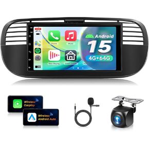ستيريو سيارة 4G+64G Android 15 لسيارة Fiat 500 2007-2015 مع Carplay Android Auto، شاشة لمس 7 بوصة 1024 * 600 GPS/WiFi/Bluetooth 5.0/ FM/32EQ/ SWC/كاميرا احتياطية in Kuwait