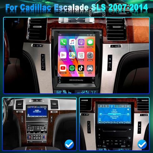 [4+64GB] 9.7" Car Stereo Radio for Cadillac Escalade/SLS 2007 2008 2009 2010 2011 2012 2013 2014 with Carplay Android Auto, w/Bluetooth Touch Screen WiFi FM RDS GPS SWC+AHD Backup Camera in Kuwait