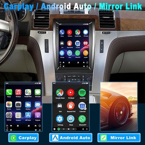 [4+64GB] 9.7" Car Stereo Radio for Cadillac Escalade/SLS 2007 2008 2009 2010 2011 2012 2013 2014 with Carplay Android Auto, w/Bluetooth Touch Screen WiFi FM RDS GPS SWC+AHD Backup Camera in Kuwait