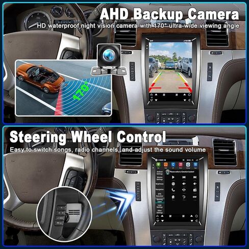 [4+64GB] 9.7" Car Stereo Radio for Cadillac Escalade/SLS 2007 2008 2009 2010 2011 2012 2013 2014 with Carplay Android Auto, w/Bluetooth Touch Screen WiFi FM RDS GPS SWC+AHD Backup Camera in Kuwait