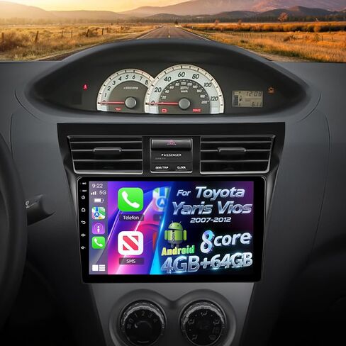 راديو سيارة لسيارة Toyota Yaris Vios Hatchback Sedan 2007 2008 2009 2010 2011 2012، ستيريو بشاشة لمس أندرويد 9 بوصة مع Carplay اللاسلكي وAndroid Auto، GPS/Bluetooth/FM/SWC/2+64/EQ in Kuwait