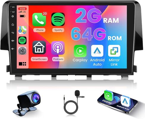 [2G+64G] راديو سيارة Honda Civic 2016-2021 Android Car Stereo Carplay Wireless Android Auto، شاشة لمس Hodozzy 9 بوصة مع GPS/WiFi/Bluetooth، FM RDS، وصلة مرآة، كاميرا احتياطية in Saudi Arabia