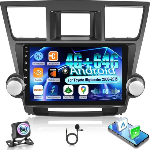 4G+128G Car Stereo for Toyota Highlander 2008 2009 2010 2011 2012 2013: 5GHz WiFi/Wireless Carplay/Android Auto, 10 Inch HD Touchscreen Android 15 Radio with EQ/GPS/SWC + AHD Rear View Camera in Saudi Arabia
