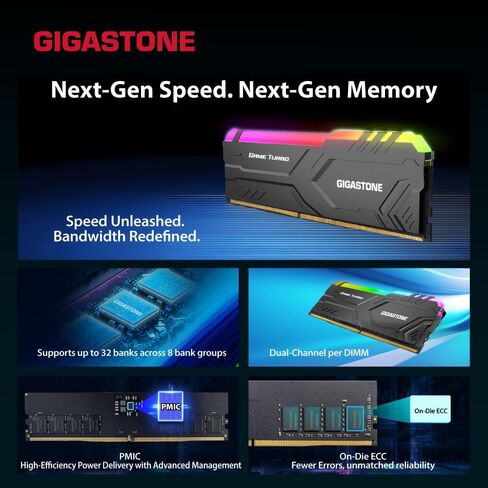 【RGB DDR5 RAM】 GIGASTONE Game Turbo 32GB Kit (2x16GB) DDR5 6000MHz PC5-48000 CL40-40-40-76 Intel XMP 3.0 AMD Expo 1.3V UDIMM 288 Pin Unbuffered Non ECC High Performance Gaming Desktop Memory - Black in Saudi Arabia