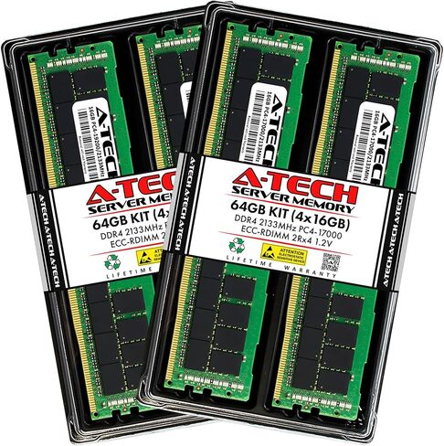 مجموعة A-Tech 64 جيجابايت (4 × 16 جيجابايت) ذاكرة الوصول العشوائي لـ Dell PowerEdge C6320، C6420، FC430، FC630، FC830، M640، R640، R730، R740xd، R930، R940 | ترقية ذاكرة الخادم المسجل DDR4 2133 ميجا هرتز PC4-17000 ECC RDIMM 2Rx4 in Kuwait