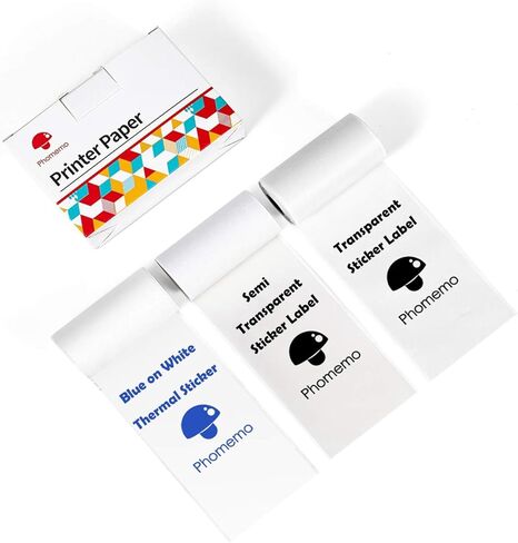 Phomemo White Self-Adhesive Thermal Paper, 4.3" Sticker Paper for Phomemo M04S/M04AS/M832/M834/M835 Bluetooth Thermal Printer, Black on White, 107mm x 3.5m, 3 Rolls in Saudi Arabia