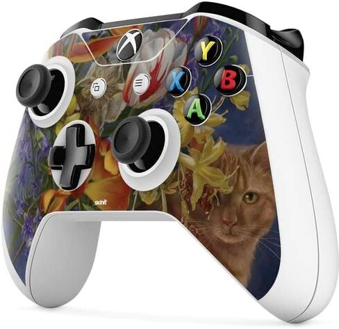 ملصق Skinit المخصص للألعاب متوافق مع وحدة تحكم Xbox One S - مرخص رسميًا من Nene Thomas Tabby Cat مع الزهور من Nene Thomas Design in Saudi Arabia