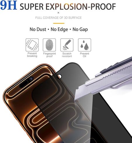 3 Pack Privacy Screen Protector for iPhone 17 Pro [Anti-Spy Tempered Glass], Ultra HD, Anti-Scratch, Bubble-Free, Easy Install 9H Protective Glass for iPhone 17 Pro in Saudi Arabia