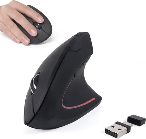Ergonomic Mouse Wireless 2.4GHz Optical Right Hand Vertical Mouse with USB & Type-C Dual Port Receiver 6 Buttons Portable Silent USB Wireless Mice for PC Laptop Desktop Computer Mac Adult Gifts, Black in Kuwait