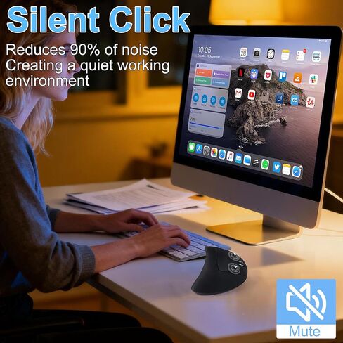 Ergonomic Mouse Wireless 2.4GHz Optical Right Hand Vertical Mouse with USB & Type-C Dual Port Receiver 6 Buttons Portable Silent USB Wireless Mice for PC Laptop Desktop Computer Mac Adult Gifts, Black in Kuwait