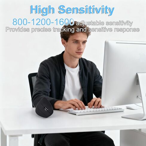 Ergonomic Mouse Wireless 2.4GHz Optical Right Hand Vertical Mouse with USB & Type-C Dual Port Receiver 6 Buttons Portable Silent USB Wireless Mice for PC Laptop Desktop Computer Mac Adult Gifts, Black in Kuwait