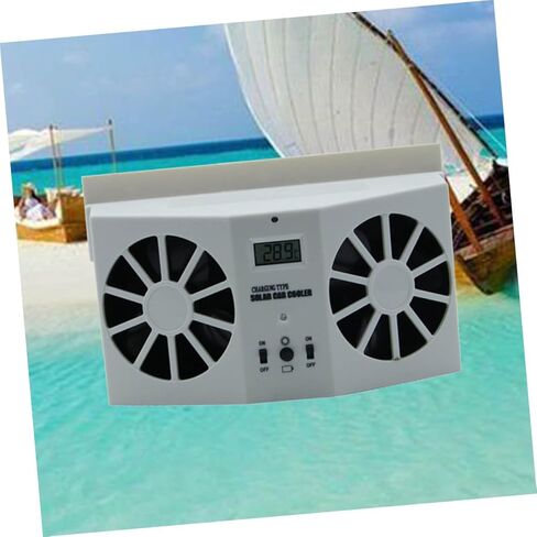 Uonlytech Solar Dual Ventilation Fan for Car Front Rear Window Rechargeable Solar and Battery Powered Vehicle Cooler with LCD Temperature Display Compact Cooling System for Trucks Boats in Saudi Arabia