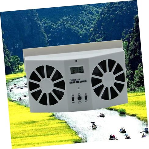 Uonlytech Solar Dual Ventilation Fan for Car Front Rear Window Rechargeable Solar and Battery Powered Vehicle Cooler with LCD Temperature Display Compact Cooling System for Trucks Boats in Saudi Arabia