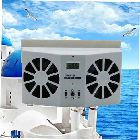Uonlytech Solar Dual Ventilation Fan for Car Front Rear Window Rechargeable Solar and Battery Powered Vehicle Cooler with LCD Temperature Display Compact Cooling System for Trucks Boats in Saudi Arabia