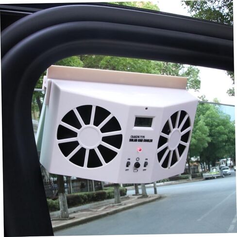 Uonlytech Solar Dual Ventilation Fan for Car Front Rear Window Rechargeable Solar and Battery Powered Vehicle Cooler with LCD Temperature Display Compact Cooling System for Trucks Boats in Saudi Arabia
