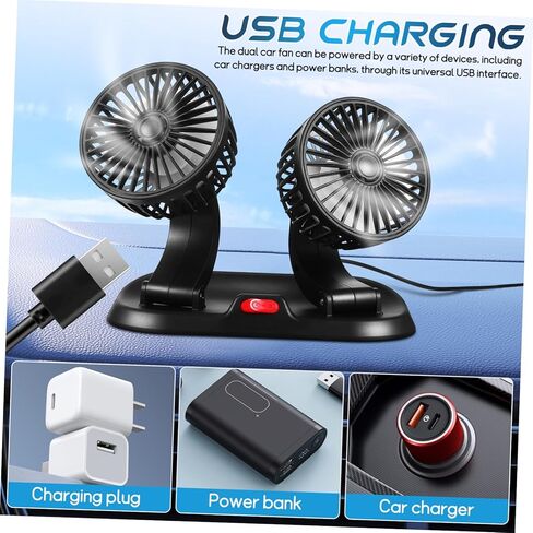 Lurrose Dual Head Car Cooling Fan USB Powered Speed Portable Dashboard Fan with Rotatable Design for Sedan Suv Truck Interior in Saudi Arabia