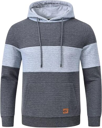 Yundobop Men's Pullover Hoodies Plaid Jacquard Long Sleeve Drawstring Hipster Casual Hooded Sweatshirts with Kanga Pockets in Saudi Arabia