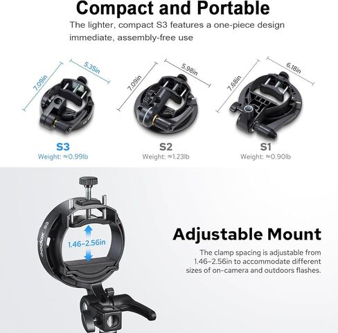 Godox S3 Bracket Bowens Mount Universal Speedlite Flash Bracket Holder for Godox AD200 AD200Pro II AD300Pro TT685II TT350 V350 V480 V860II V860III Speedlight in Saudi Arabia
