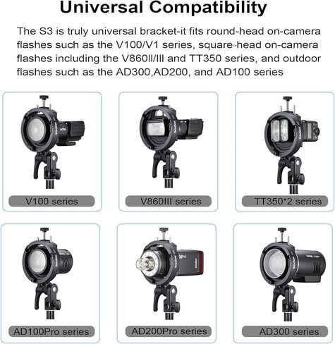 Godox S3 Bracket Bowens Mount Universal Speedlite Flash Bracket Holder for Godox AD200 AD200Pro II AD300Pro TT685II TT350 V350 V480 V860II V860III Speedlight in Saudi Arabia