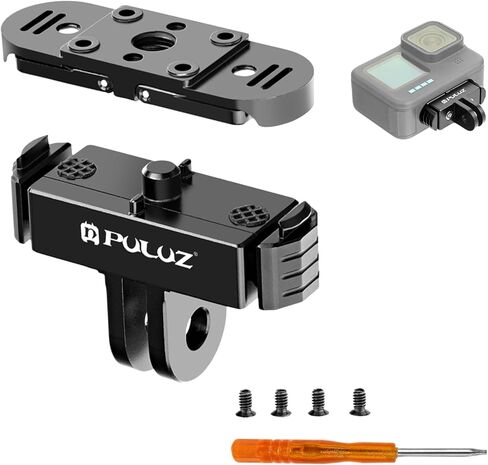 PULUZ Magnetic Quick Release Mount Compatible with GoPro Hero 12/11/11 mini/10/9/8 Black/Max,Aluminum Adapter Base with 1/4-inch Screw Hole & Installation Tools,Foldable Anti-Slip Buckle Clip in Saudi Arabia