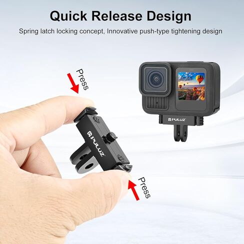 PULUZ Magnetic Quick Release Mount Compatible with GoPro Hero 12/11/11 mini/10/9/8 Black/Max,Aluminum Adapter Base with 1/4-inch Screw Hole & Installation Tools,Foldable Anti-Slip Buckle Clip in Saudi Arabia