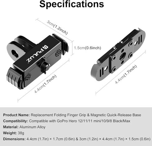 PULUZ Magnetic Quick Release Mount Compatible with GoPro Hero 12/11/11 mini/10/9/8 Black/Max,Aluminum Adapter Base with 1/4-inch Screw Hole & Installation Tools,Foldable Anti-Slip Buckle Clip in Saudi Arabia