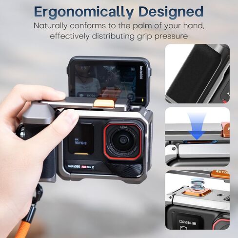 REYGEAK لـ Insta360 Ace Pro 2/Ace Pro مجموعة قبضة الشارع، مجموعة مقبض من الألومنيوم Ace Pro 2 (قفص معدني + مقبض كاميرا) مغناطيسي سريع الفك، فتحة بطاقة محفوظة، تصميم مقبض مريح in Kuwait